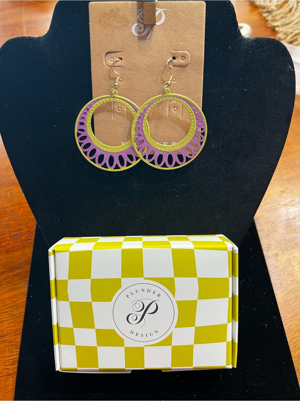 Plunder Lavender and Gold Cutout Hoop Earrings